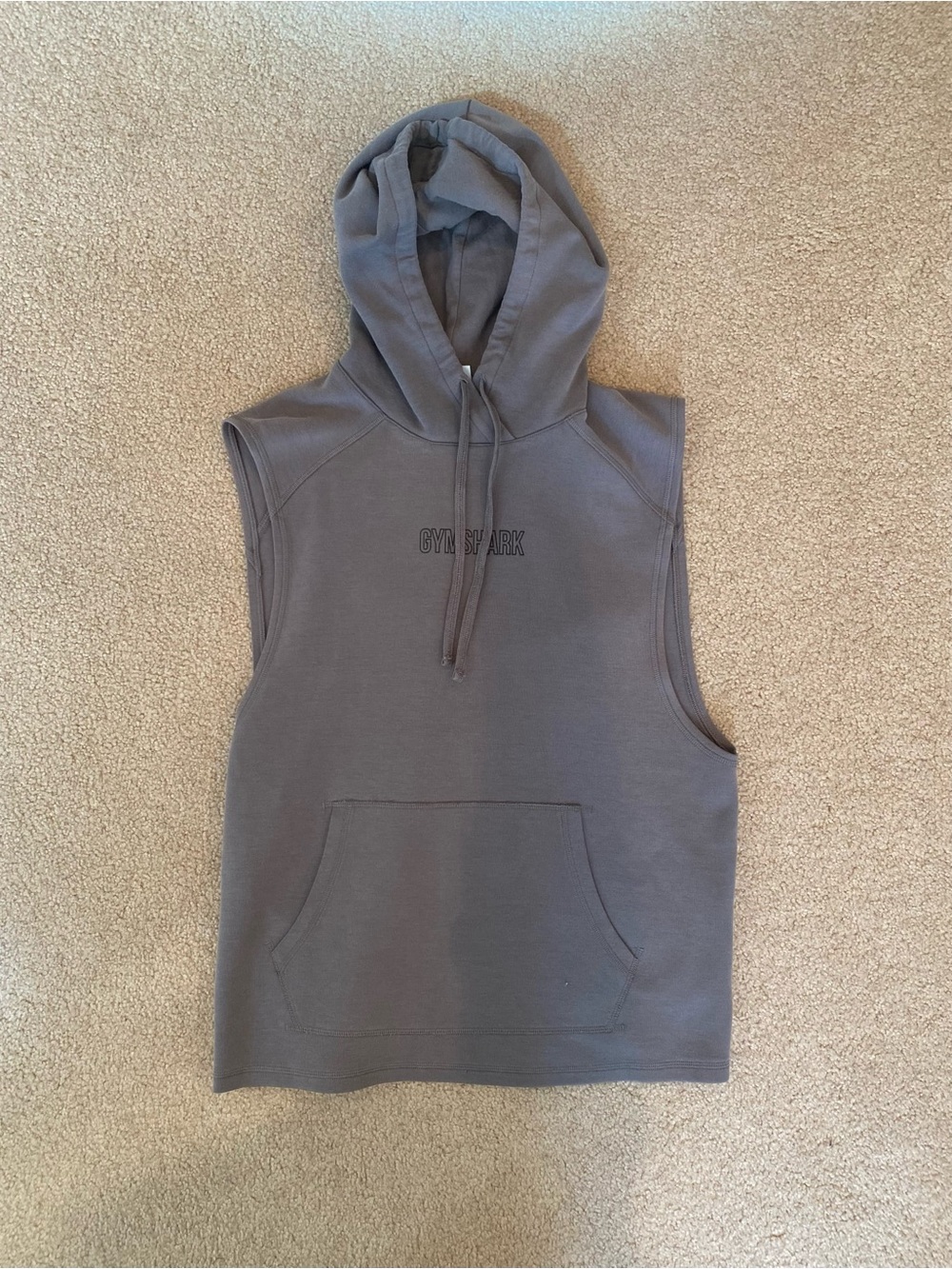 Gymshark Gray Solid Hooded Sleeveless Pullover Hoodie Logo Pockets Men’s S
